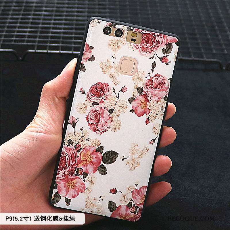Huawei P9 Coque Incassable Gaufrage Rose Créatif Protection Style Chinois