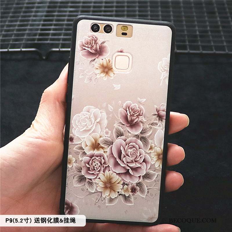 Huawei P9 Coque Incassable Gaufrage Rose Créatif Protection Style Chinois