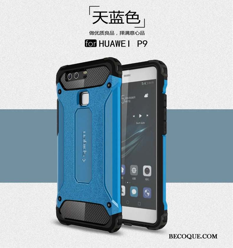 Huawei P9 Coque Incassable Métal Silicone Ballon Trois Défenses Étui