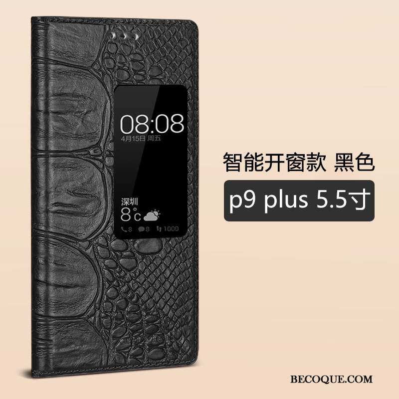 Huawei P9 Coque Protection Housse Vin Rouge Dormance Cuir Véritable Étui