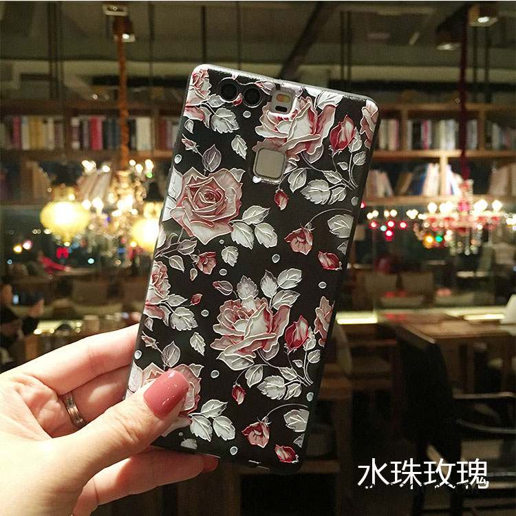 Huawei P9 Coque Rose Multicolore Gaufrage Fluide Doux Délavé En Daim Silicone