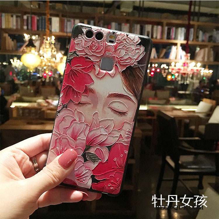 Huawei P9 Coque Rose Multicolore Gaufrage Fluide Doux Délavé En Daim Silicone