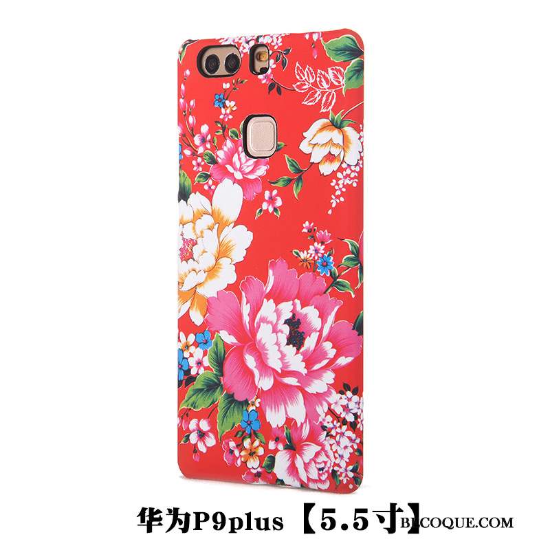 Huawei P9 Coque Tendance Fleur Gaufrage Délavé En Daim Protection Pivoine