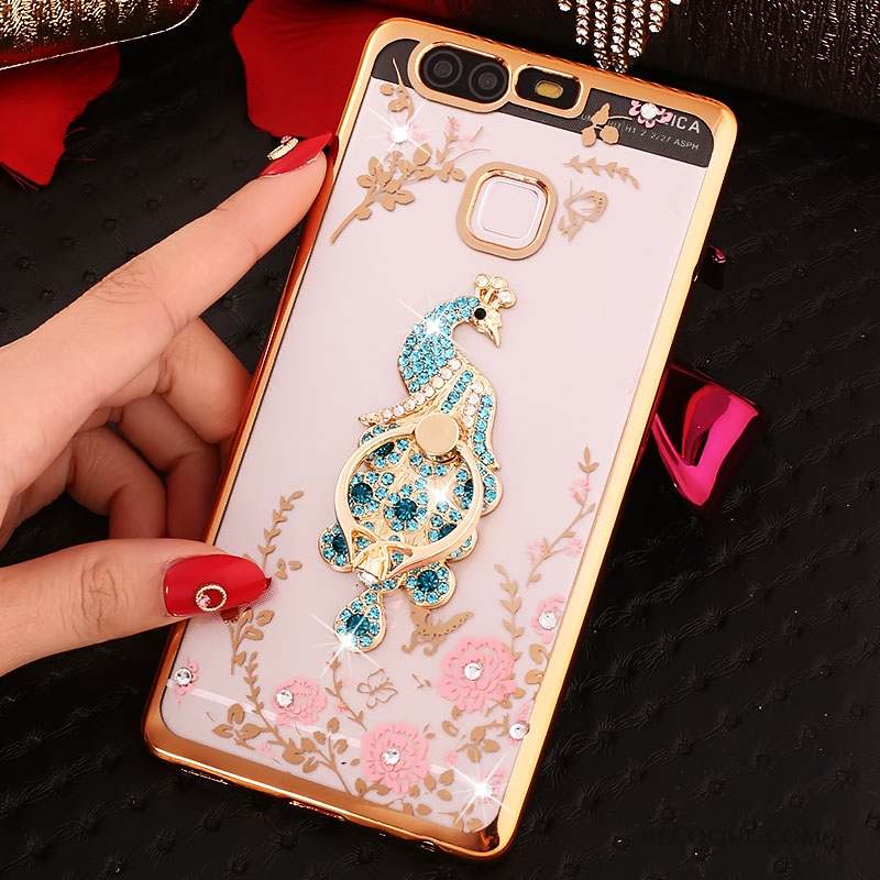 Huawei P9 Coque Téléphone Portable Rose Étui Strass Protection Silicone