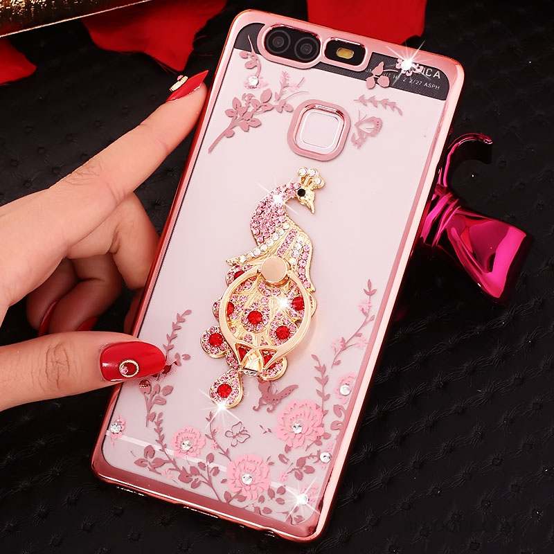 Huawei P9 Coque Téléphone Portable Rose Étui Strass Protection Silicone