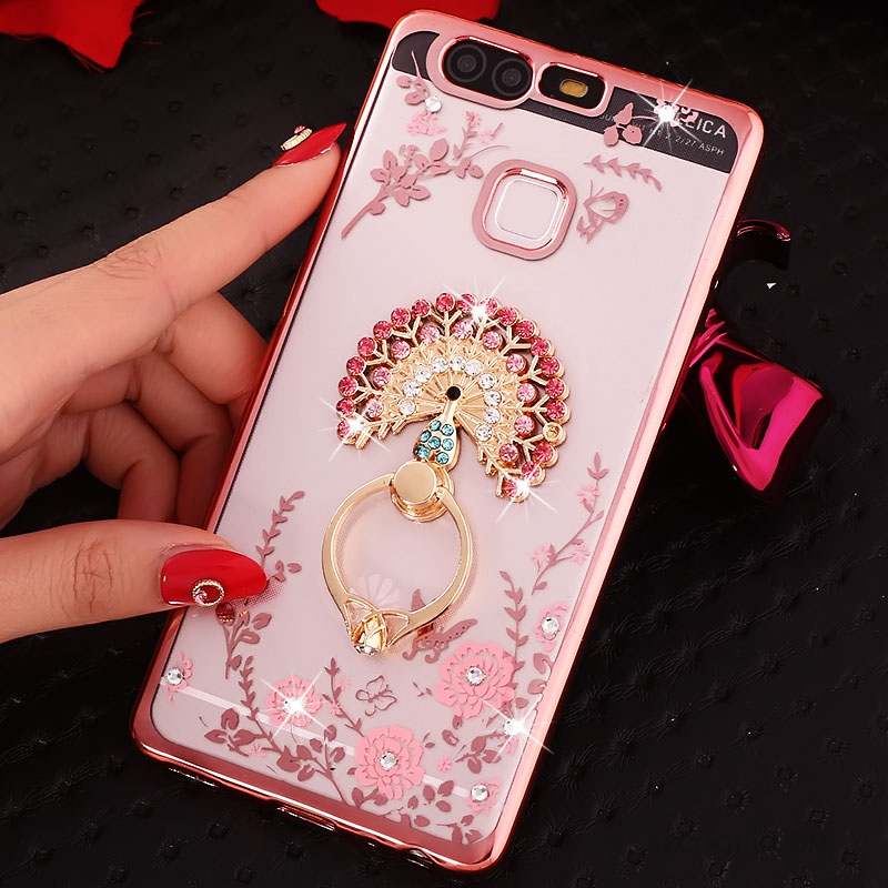 Huawei P9 Coque Téléphone Portable Rose Étui Strass Protection Silicone