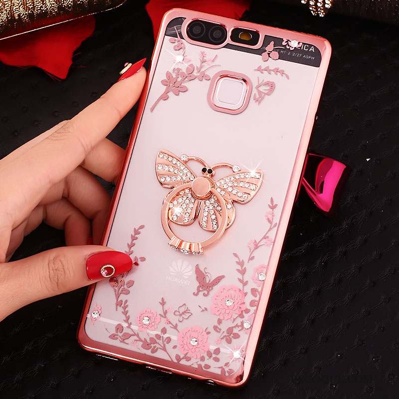 Huawei P9 Coque Téléphone Portable Rose Étui Strass Protection Silicone