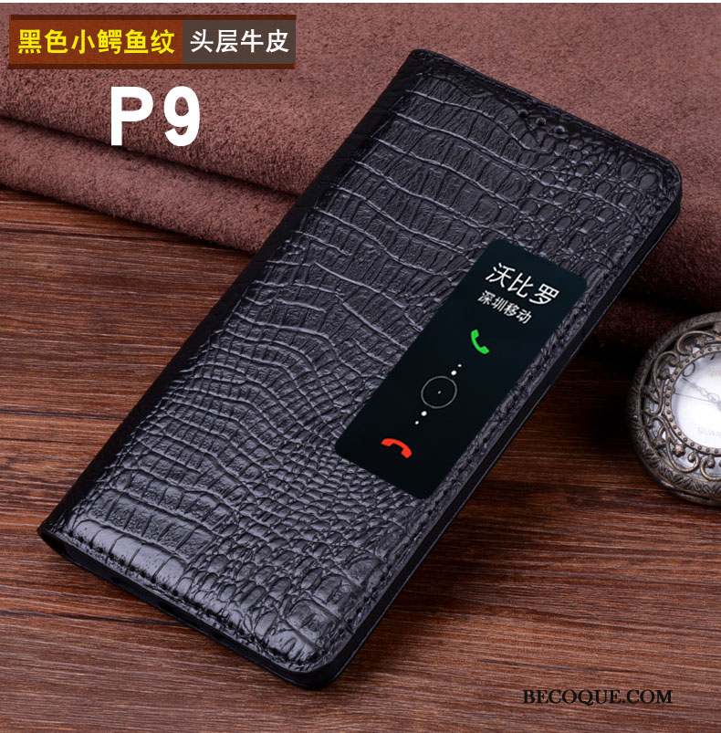 Huawei P9 Coque Étui En Cuir Téléphone Portable Membrane Dormance Protection Cuir Véritable