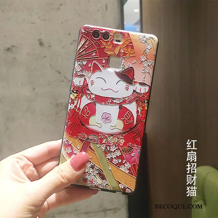 Huawei P9 Coque Étui Richesse Silicone Rouge Or Nouveau