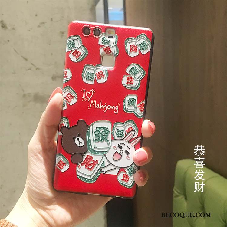 Huawei P9 Coque Étui Richesse Silicone Rouge Or Nouveau