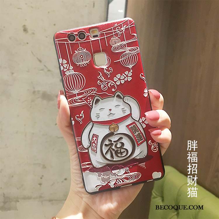 Huawei P9 Coque Étui Richesse Silicone Rouge Or Nouveau