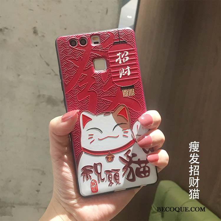 Huawei P9 Coque Étui Richesse Silicone Rouge Or Nouveau