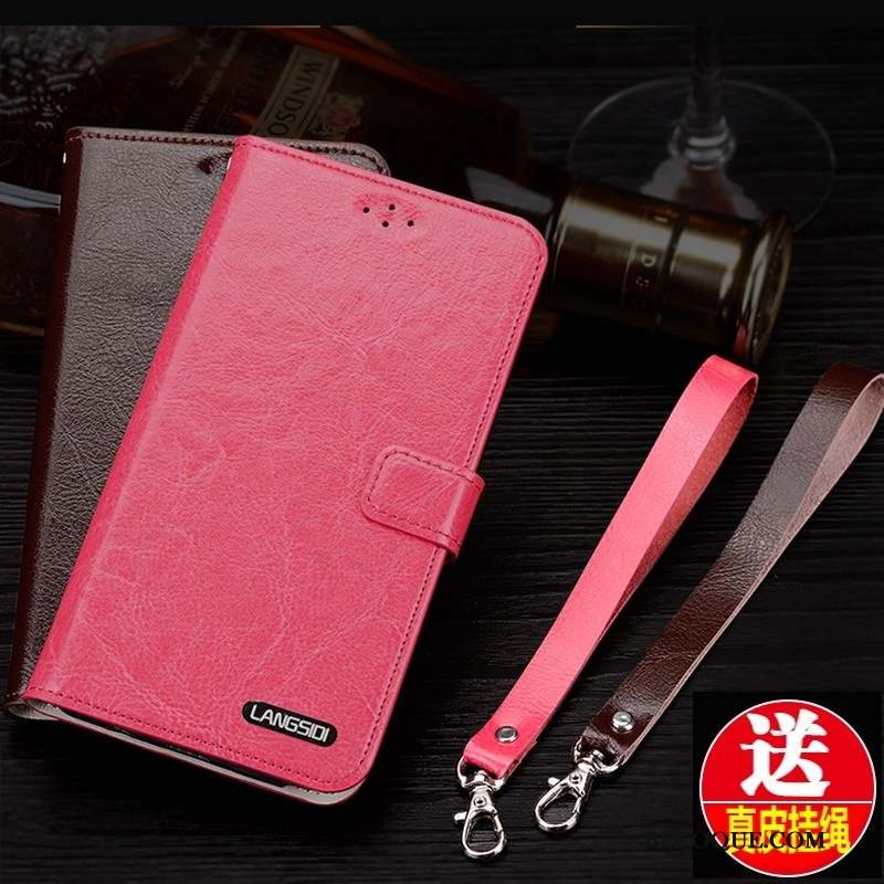 Huawei P9 Incassable Clamshell Cuir Véritable Coque De Téléphone Luxe Vin Rouge