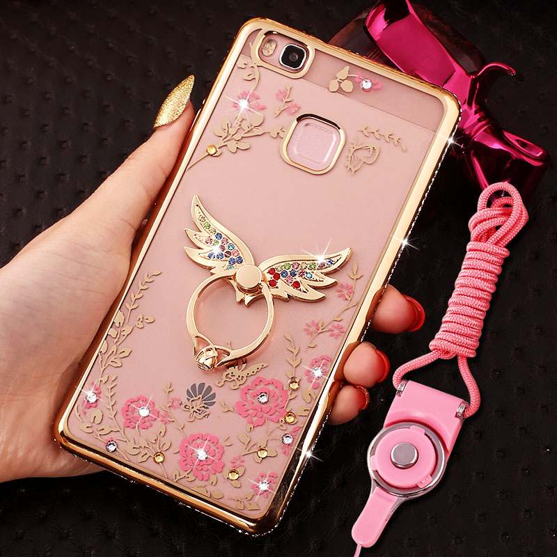 Huawei P9 Lite Coque De Téléphone Anneau Or Protection Strass Étui