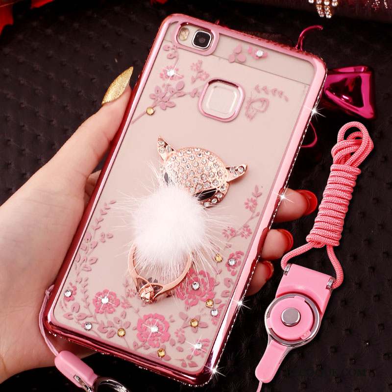 Huawei P9 Lite Coque De Téléphone Anneau Or Protection Strass Étui