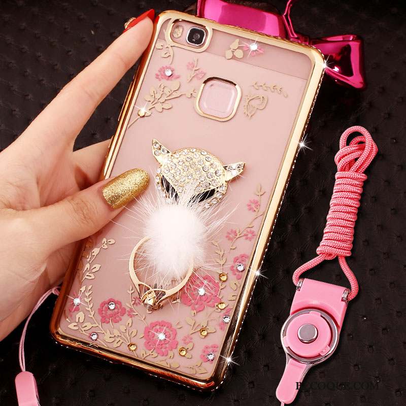 Huawei P9 Lite Coque De Téléphone Anneau Or Protection Strass Étui