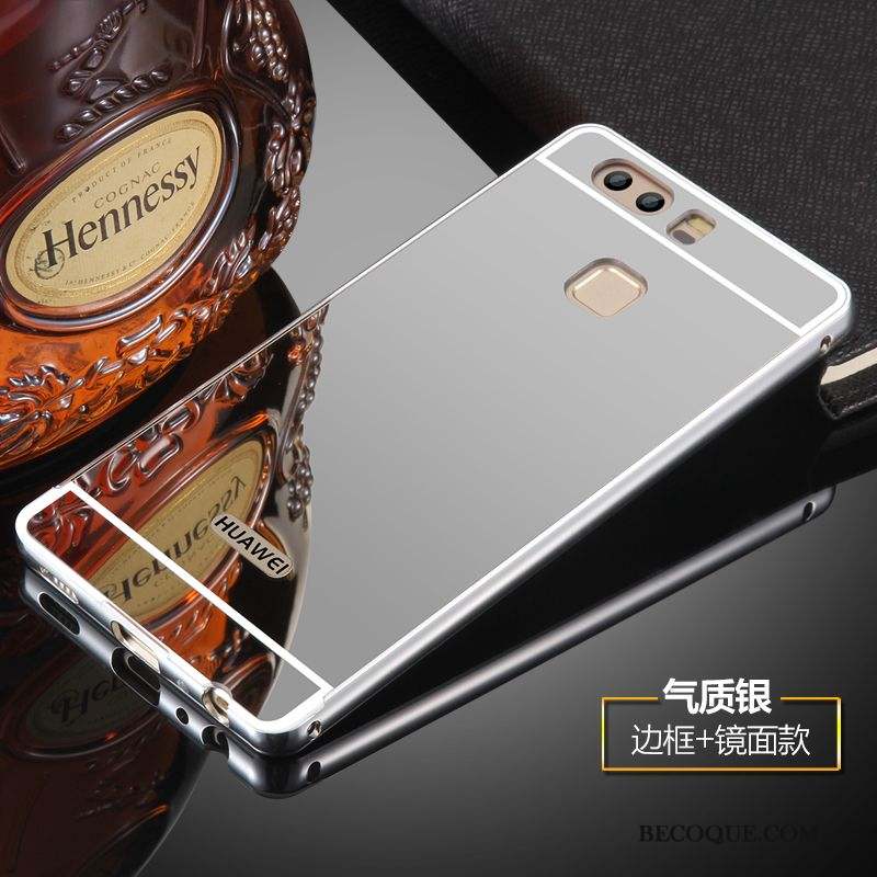 Huawei P9 Plus Border Miroir Métal Gaufrage Coque De Téléphone Couvercle Arrière