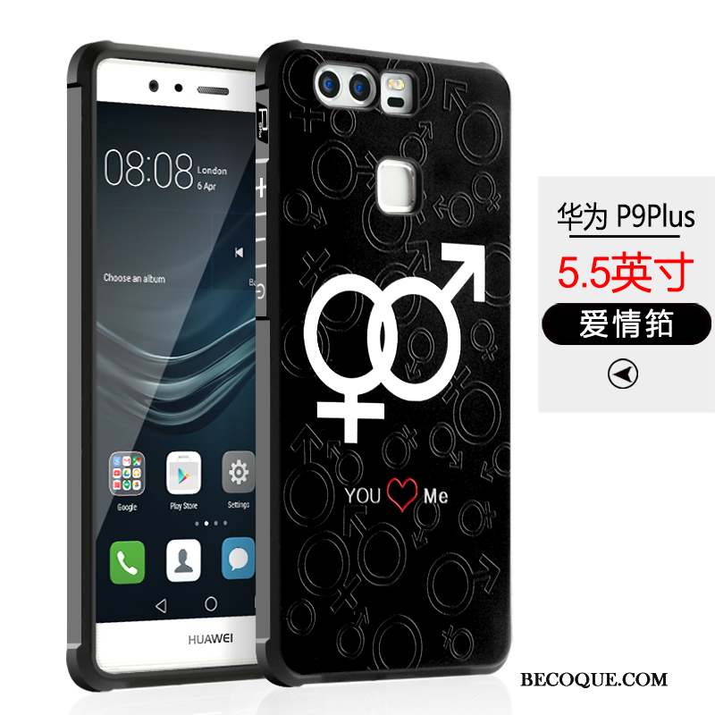 Huawei P9 Plus Coque De Téléphone Dessin Animé Incassable Fluide Doux Noir Silicone