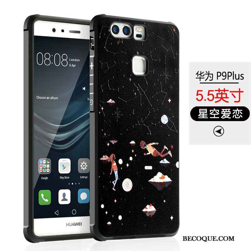 Huawei P9 Plus Coque De Téléphone Dessin Animé Incassable Fluide Doux Noir Silicone