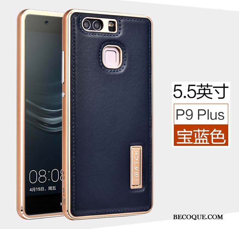 Huawei P9 Plus Coque De Téléphone Mesh Bleu Étui Cuir Véritable Incassable