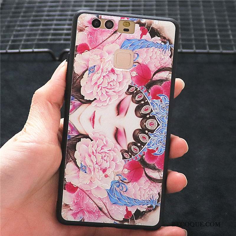 Huawei P9 Plus Coque De Téléphone Style Chinois Hua Dan Incassable Rose Délavé En Daim