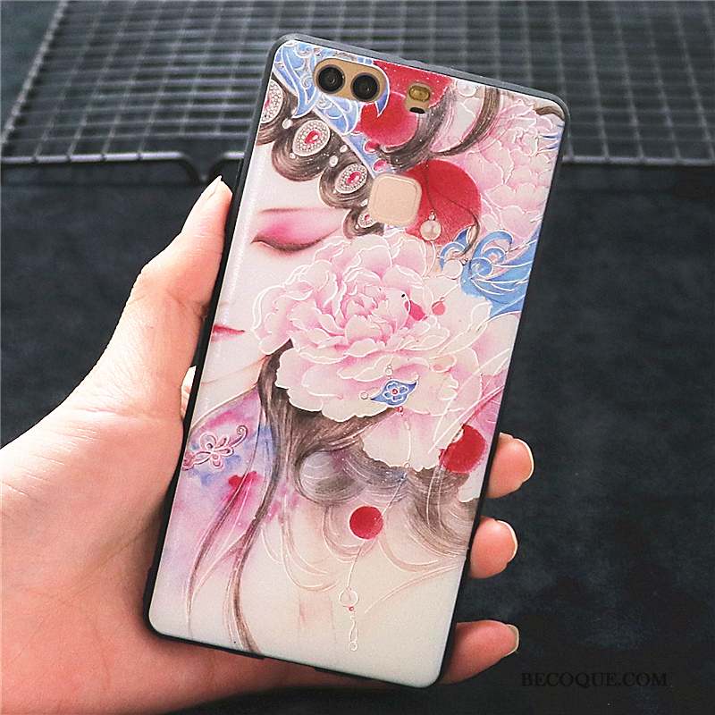 Huawei P9 Plus Coque De Téléphone Style Chinois Hua Dan Incassable Rose Délavé En Daim