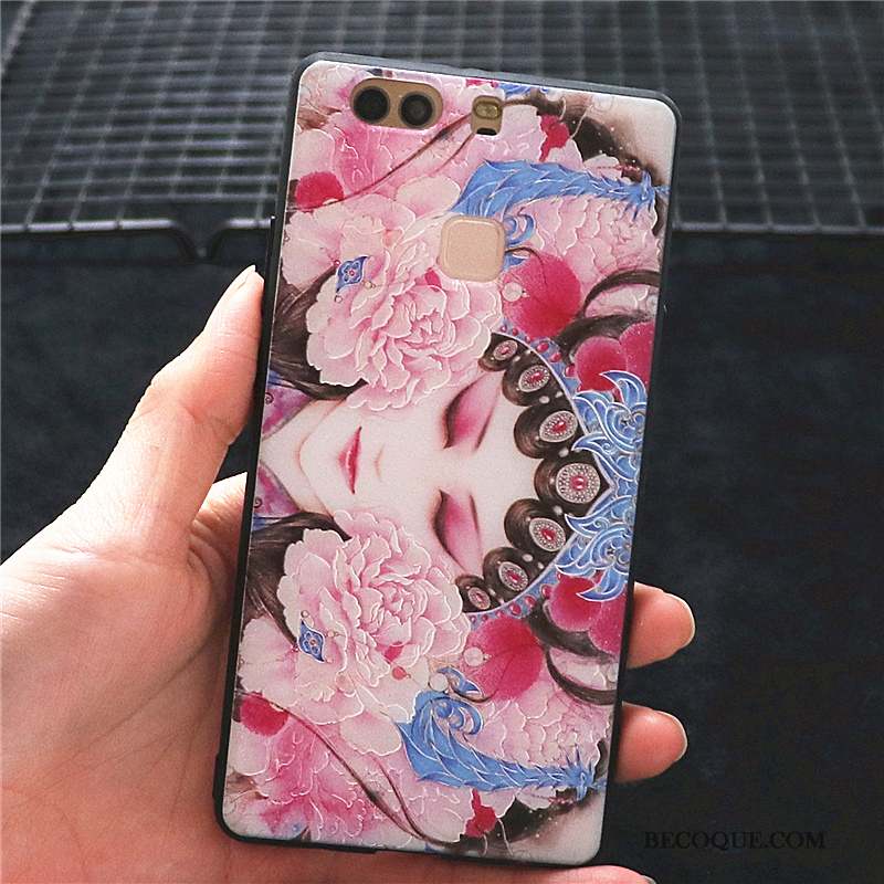 Huawei P9 Plus Coque De Téléphone Style Chinois Hua Dan Incassable Rose Délavé En Daim