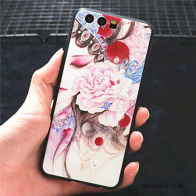 Huawei P9 Plus Coque De Téléphone Style Chinois Hua Dan Incassable Rose Délavé En Daim