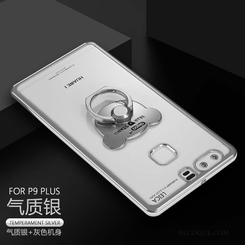 Huawei P9 Plus Coque Fluide Doux Incassable Une Agrafe Très Mince Silicone Argent