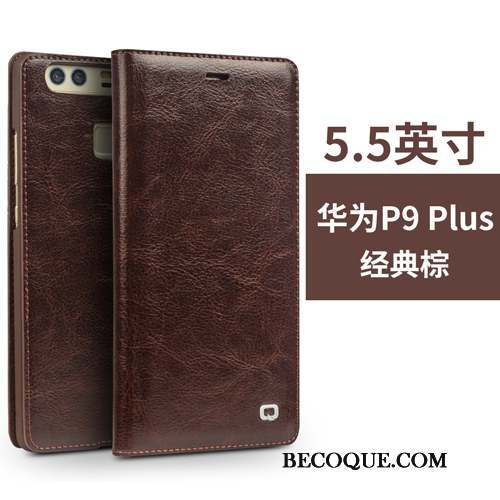 Huawei P9 Plus Coque Housse Étui Téléphone Portable Étui En Cuir Cuir Véritable Haute