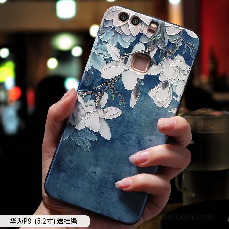 Huawei P9 Plus Coque Ornements Suspendus Incassable Bleu Fluide Doux Étui Style Chinois