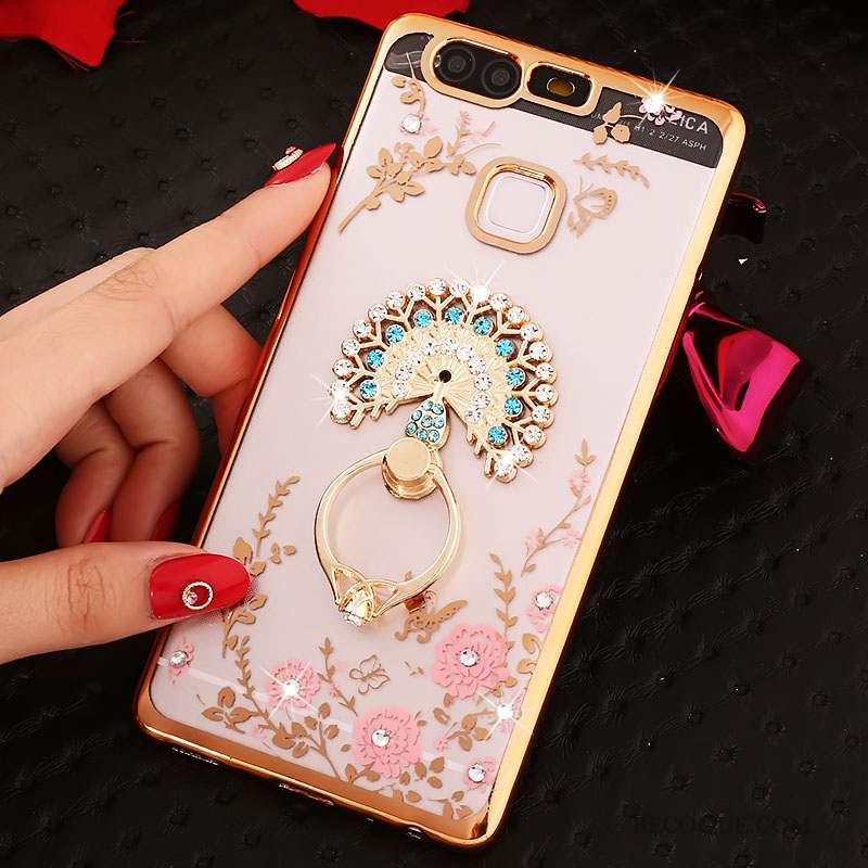 Huawei P9 Plus Coque Strass Étui Protection Support Silicone Rose