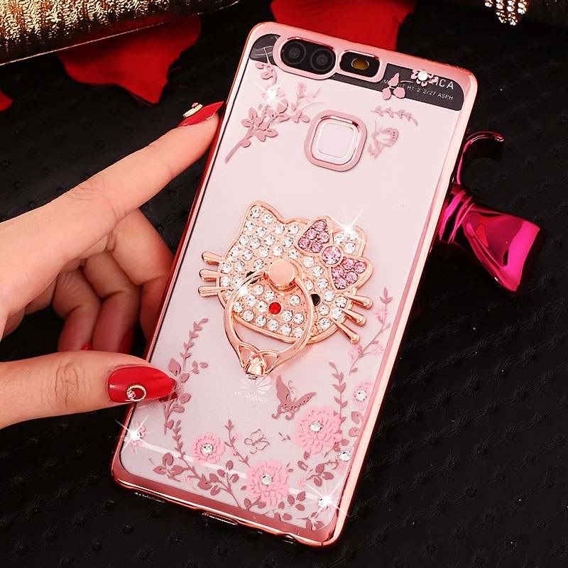 Huawei P9 Plus Coque Strass Étui Protection Support Silicone Rose