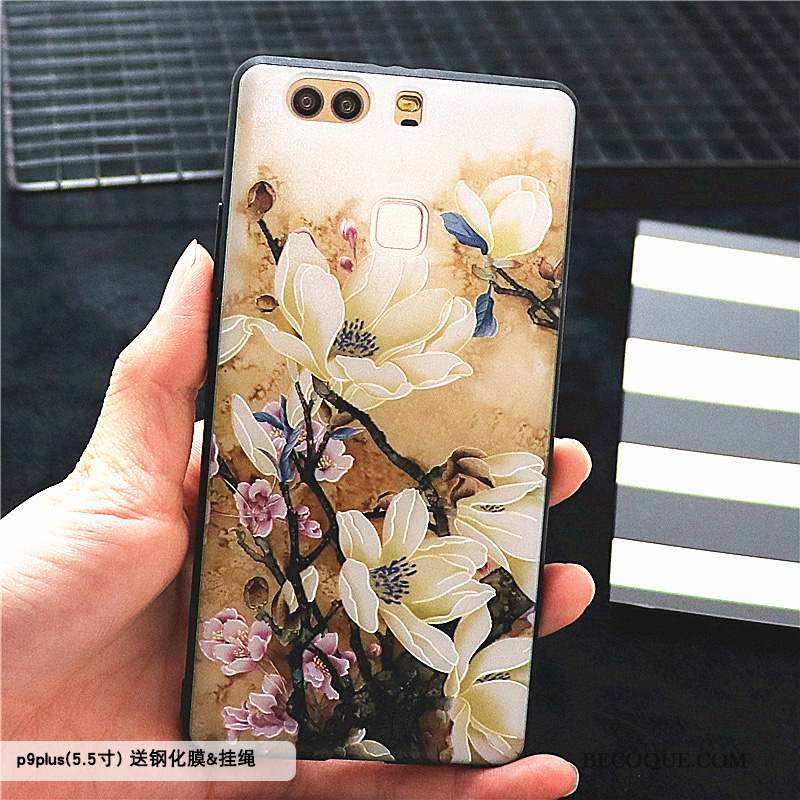 Huawei P9 Plus Coque Étui Tout Compris Violet Délavé En Daim Style Chinois Gaufrage