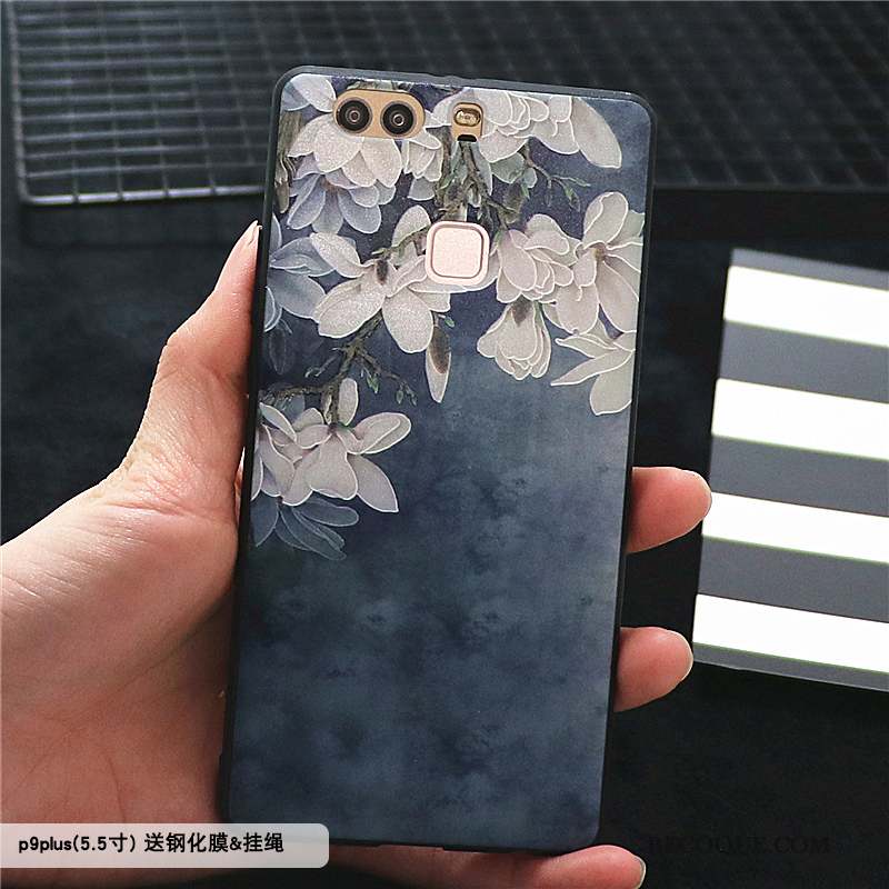 Huawei P9 Plus Coque Étui Tout Compris Violet Délavé En Daim Style Chinois Gaufrage