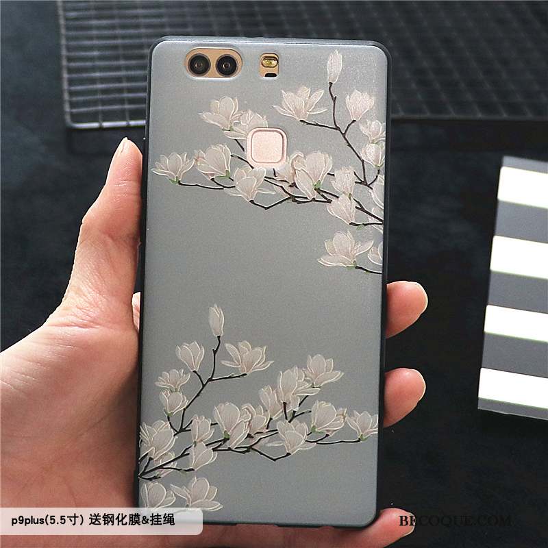 Huawei P9 Plus Coque Étui Tout Compris Violet Délavé En Daim Style Chinois Gaufrage