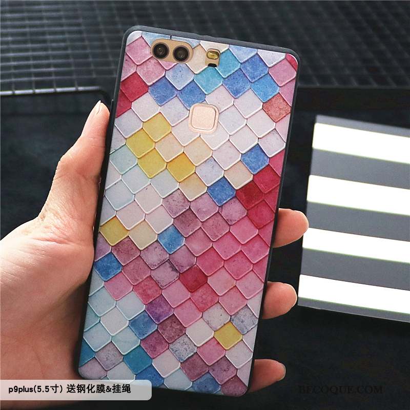 Huawei P9 Plus Coque Étui Tout Compris Violet Délavé En Daim Style Chinois Gaufrage