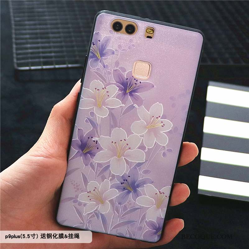 Huawei P9 Plus Coque Étui Tout Compris Violet Délavé En Daim Style Chinois Gaufrage