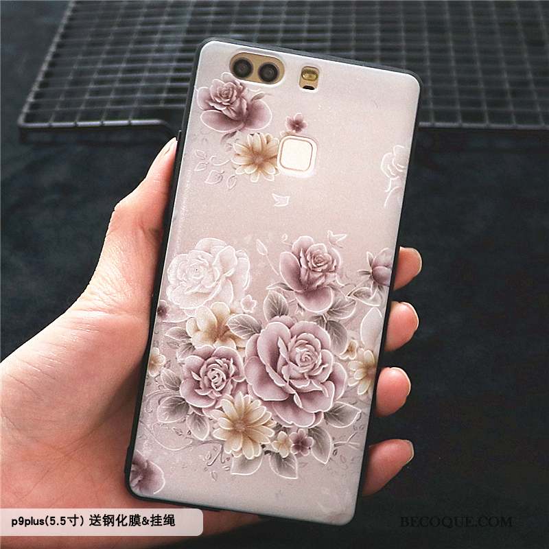 Huawei P9 Plus Coque Étui Tout Compris Violet Délavé En Daim Style Chinois Gaufrage