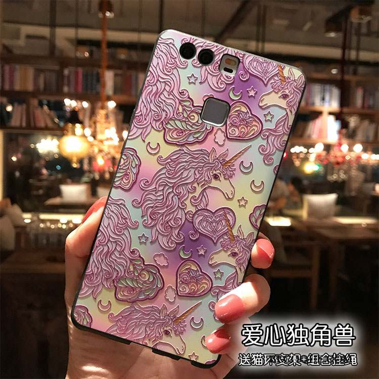 Huawei P9 Plus Ornements Suspendus Coque De Téléphone Dessin Animé Étui Noir Silicone