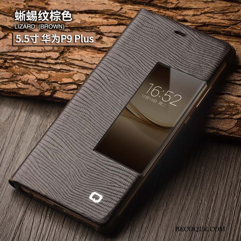 Huawei P9 Plus Protection Téléphone Portable Coque De Téléphone Cuir Véritable Étui Dormance
