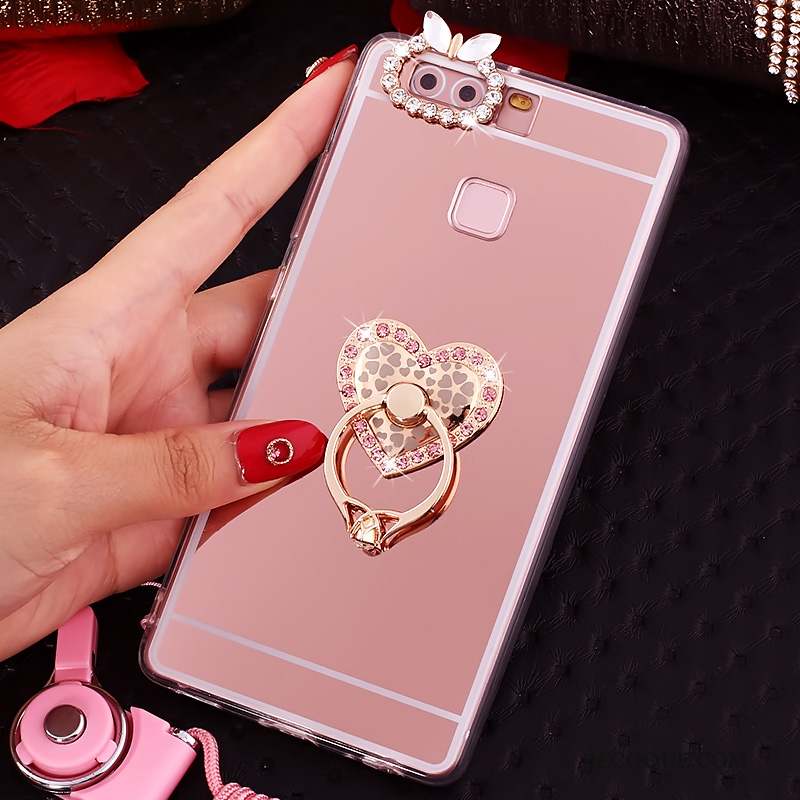 Huawei P9 Plus Étui Anneau Rose Silicone Coque De Téléphone Strass