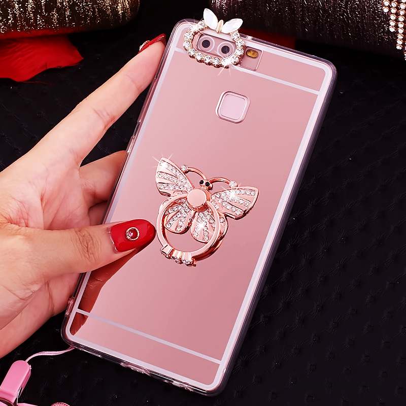 Huawei P9 Plus Étui Anneau Rose Silicone Coque De Téléphone Strass