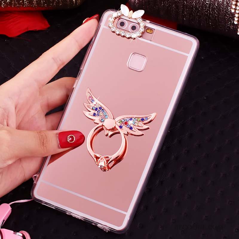 Huawei P9 Plus Étui Anneau Rose Silicone Coque De Téléphone Strass