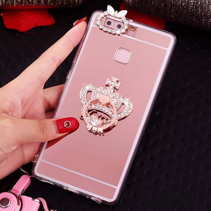 Huawei P9 Plus Étui Anneau Rose Silicone Coque De Téléphone Strass