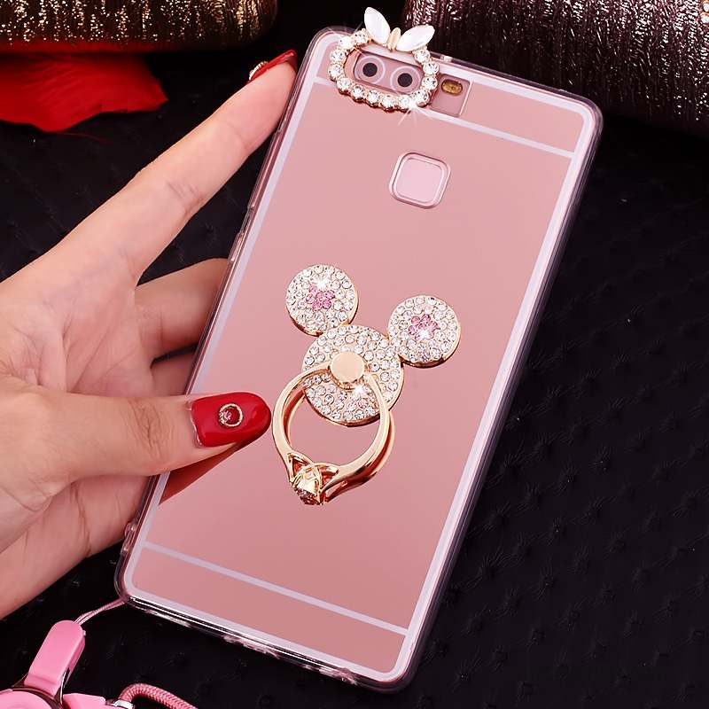 Huawei P9 Plus Étui Anneau Rose Silicone Coque De Téléphone Strass