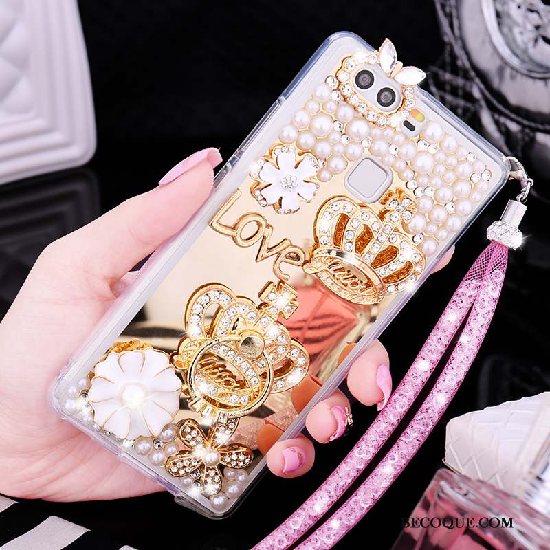 Huawei P9 Strass Étui Or Coque De Téléphone Protection Fluide Doux