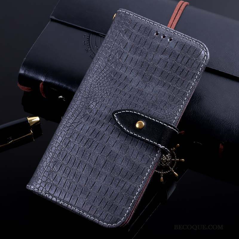 Huawei Y5 2018 Coque Téléphone Portable Carte Noir Crocodile Modèle Étui Protection