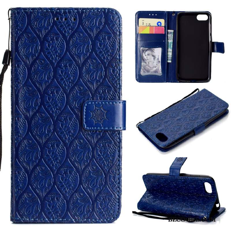 Huawei Y5 2018 Modèle Fleurie Tout Compris Étui En Cuir Carte Bleu Marin Coque De Téléphone