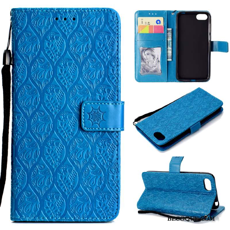 Huawei Y5 2018 Modèle Fleurie Tout Compris Étui En Cuir Carte Bleu Marin Coque De Téléphone